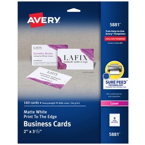 Avery Printable Business Cards with Sure Feed Technology, 2" x 3.5", White, 160 Blank Cards for Laser Printers (05881) - 1 of 4