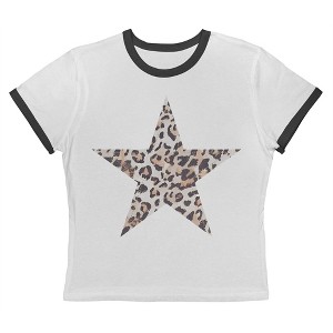 Rerun Island Women's Animal Print Star Short Sleeve Graphic Cotton Retro Vintage Ranger Baby Tee - White Caviar 3X - 1 of 4