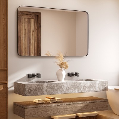 Tempered Glass Rounded Rectangle Framed Wall-Mounted Bathroom Vanity Mirror