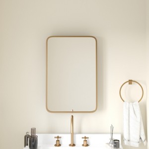 Emma and Oliver Metal Framed Bathroom Medicine Cabinet with Reversible, Recessed Design and Beveled Rounded Mirror - 1 of 4