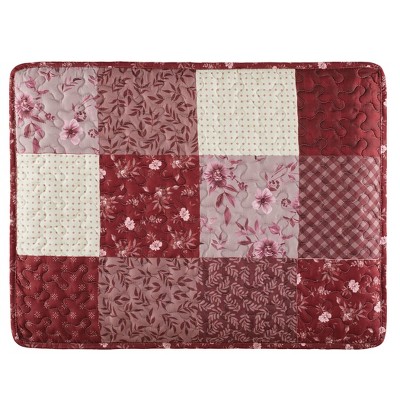 Collections Etc Charlotte Floral Patchwork-Style Pillow Sham Burgundy Gender Neutral