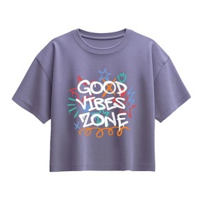 Girls' - Instant Message - Good Vibes Zone Short Sleeve Boxy Graphic T-Shirt - 1 of 2