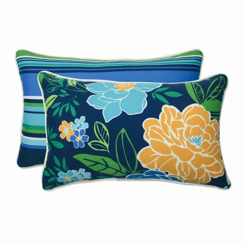 2pc Outdoor/Indoor Rectangular Throw Pillow Set Marlow Aqua Blue - Pillow  Perfect