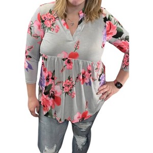 Women's Floral Babydoll Gabby Tunic Top - honeyme - 1 of 2