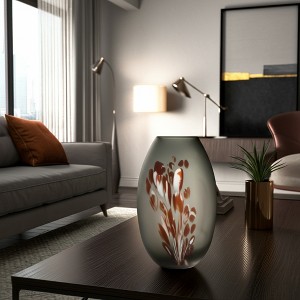 Elegant Hand-Blown Glass Vase - Artistic Red Accents - Glam Style Decorative Centerpiece for Home, Office, Bedroom, and Living Room - Gray - 1 of 4