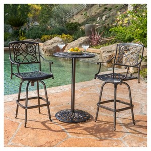 Santa Maria 3-piece Cast Aluminum Patio Bistro Bar Set - Copper - Christopher Knight Home: Weather-Resistant, 2 Arm Chairs - 1 of 4