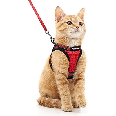 rabbitgoo Cat Harness and Leash Set for Walking Escape Proof, Adjustable Soft Kittens Vest with Reflective Strip for Cats, Red, M