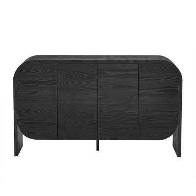 Hostack 4-Door Wood Sideboard with Curvy Edge and Adjustable Shelves for Living Room and Kitchen, Black