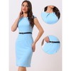 INSPIRE CHIC Women's Elegant Business Round Neck Belted Cap Sleeve Work Sheath Dresses - 2 of 4