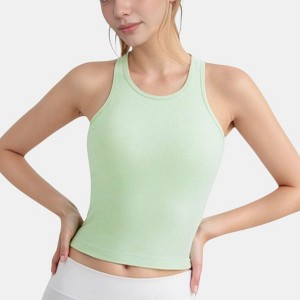 Anna-Kaci Active Women's Ribbed Black High Neck Crop Tank Top for Active and Casual Wear - 1 of 4