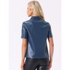 INSPIRE CHIC Women's PU Leather Button Down Short Sleeve Collar Party Club Top - 3 of 4
