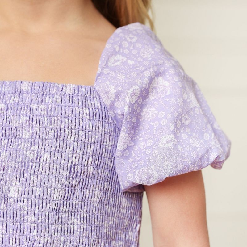 Hope & Henry Girls' Short Bubble Sleeve Smocked Dress, Kids, 5 of 8