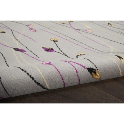 Gray Floral Power-Loomed Runner Rug with Latex Backing