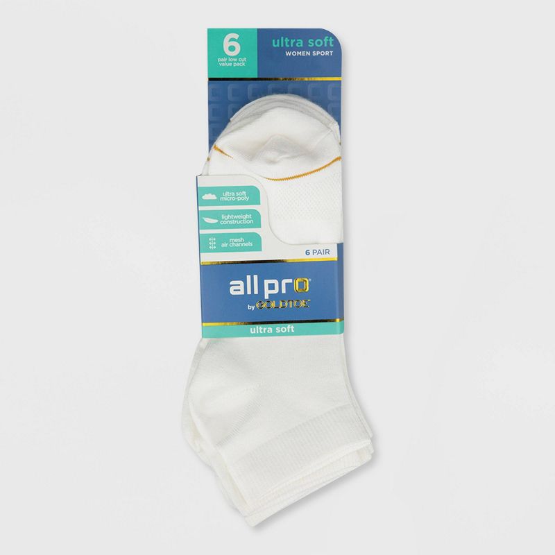 All Pro Women&#39;s 6pk Ultra Soft Low Cut Socks - White 4-10, 3 of 5