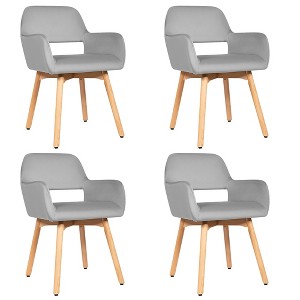 Costway Set of 4 Modern Accent Armchairs Velvet Fabric Leisure Chairs Club Guest Grey - 1 of 4