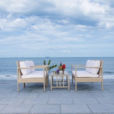 Beige Wicker 4-Piece Outdoor Living Set with Cushions