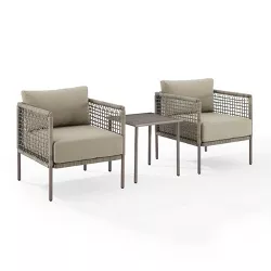 Cali Bay 3pc Outdoor Wicker & Metal Seating Set - Taupe/Light Brown - Crosley