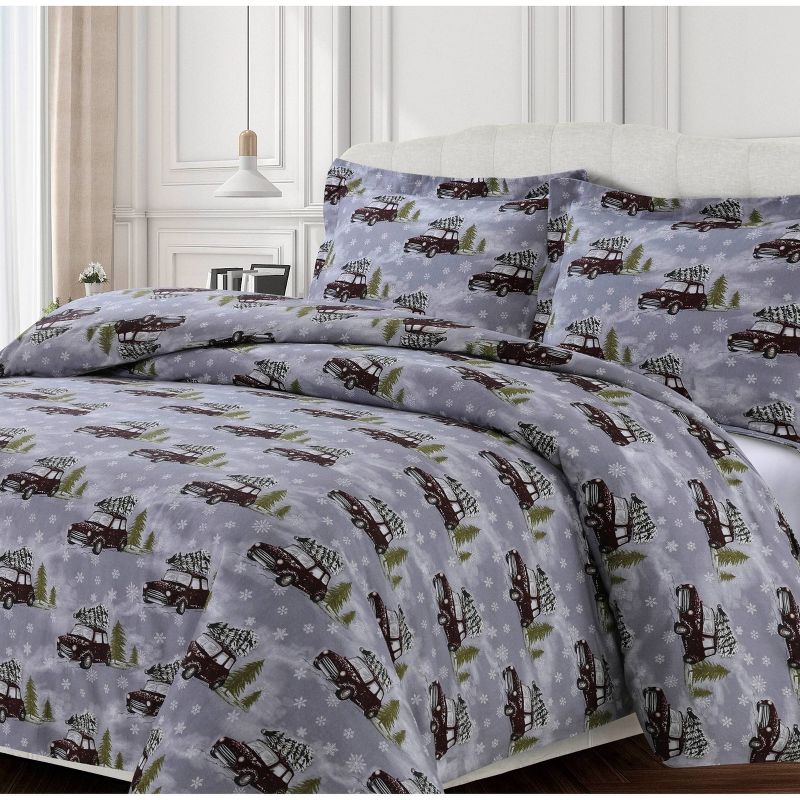 Winter Outing Cotton Flannel Printed 3pc Oversized Duvet Set - Tribeca Living, 1 of 5