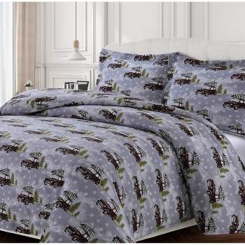 Winter Outing Cotton Flannel Printed 3pc Oversized Duvet Set - Tribeca Living