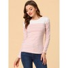 INSPIRE CHIC Women's Color Block Round Neck Long Sleeves Striped Basic T-Shirt - 2 of 4