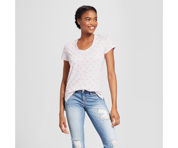 Women's Lips Printed Short Sleeve Scoop Neck T-Shirt - Grayson Threads (Juniors') - White XL