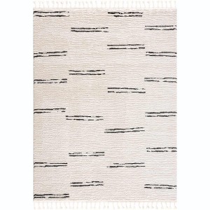 Hauteloom Riad Black Striped White Rug with Tassels - 1 of 4