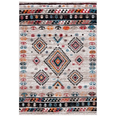 Ivory and Multicolor Hand-Knotted Synthetic Area Rug