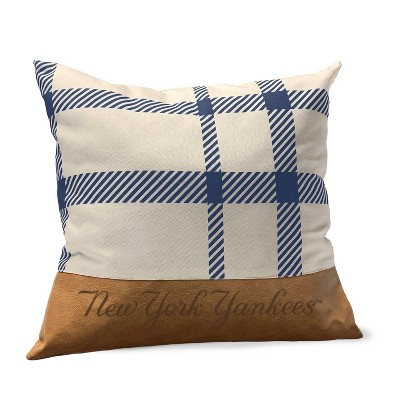 MLB New York Yankees Farmhouse Plaid Faux Leather Throw Pillow