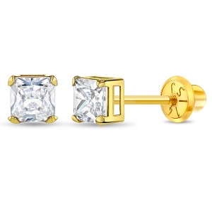 Girls' Clear Square Prong Set Screw Back 14k Gold Earrings - In Season Jewelry - 1 of 4