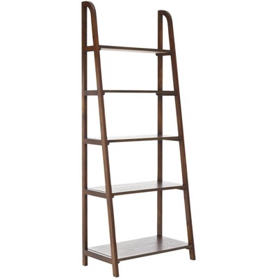 Dark Teak 5-Tier Wall-Leaning Ladder Shelf