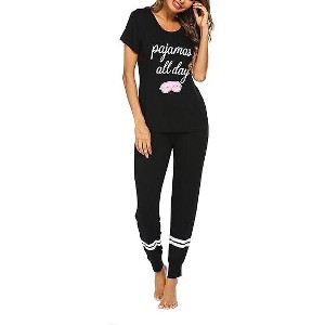 Ekouaer Womens Pajamas Set 2 Piece Lounge Pj Set Short Sleeve Sleepwear Tops with Joggers Pants Loungewear Print Nightwear - 1 of 4