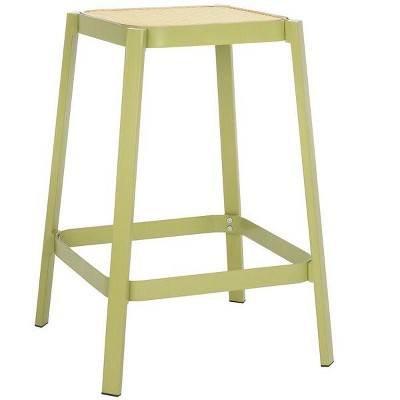 Palmyra Green and Natural Wood Metal Counter Stool