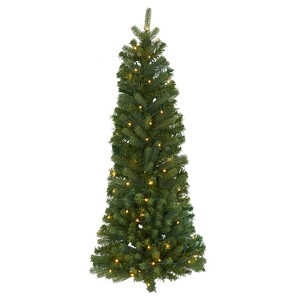 4ft. Flat Back Wall Hanging Artificial Christmas Tree with 50 Clear LED Lights – Elegant Space-Saving Holiday X-Mas Accent - 1 of 4