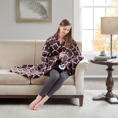 Purple Geometric Oversized Electric Heated Fleece Throw Blanket
