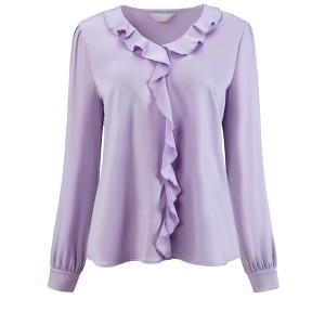 INSPIRE CHIC Women's Elegant Satin Ruffle V Neck Long Sleeve Office Work Dressy Shirt - 1 of 4