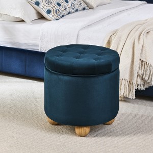 VYNXARIA Round Storage Ottoman, multi-functional round flannel button Ottoman, lid can be turned over as a table top, with storage space - 1 of 4