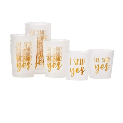 Juvale 15 Pack "She Said Yes" Disposable White Plastic Party Shot Glasses 3.7oz Bachelorette Party Supplies