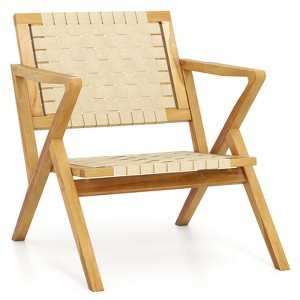 Tangkula Teak Wood Patio Chair w/Webbing Seat & Backrest Mid-century Accent Chair - 1 of 4