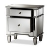 Sussie Hollywood Regency Glamour Style Mirrored 2 - Drawer Nightstand - Baxton Studio: Bronze Hardware, Beveled Top - image 2 of 4