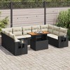 vidaXL Patio Sofa Set with Cushions Table and Sofa Sections 10 Piece Poly Rattan - Black and Cream 4x Corner + Table + 5x Middle - 2 of 4