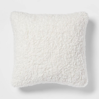 Square Traditional Cozy Faux Shearling Decorative Throw Pillow Cream - Threshold™