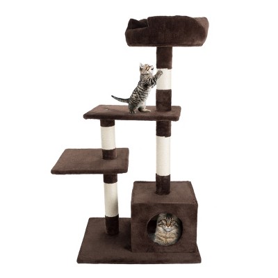 Pet Adobe 4-Tier Multi-Level Cat Tower With Sisal Scratching Posts, Perch Platforms, and Penthouse Condo - Brown