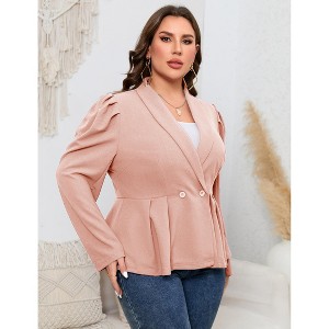 Womens Plus Size Long Sleeve Two Buttons Shawl Lapel Blazer - 1 of 4