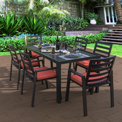 Chelsea Black Aluminum Patio Dining Chair with Red Cushions