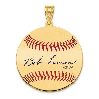 Black Bow Jewelry 14K Gold Plated Bob Lemon Signature MD Enamel Baseball Pendant