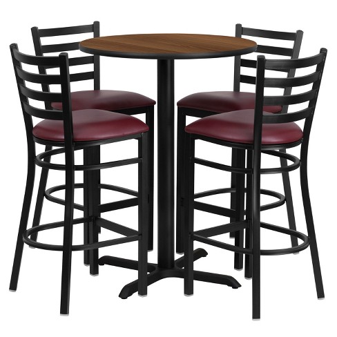 Flash Furniture 30'' Round Laminate Table Set with X-Base and 4 Ladder Back Metal Barstools - image 1 of 2