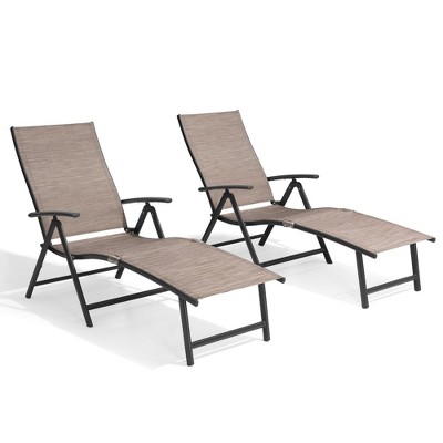 Crestlive Products Outdoor Aluminum Folding Recliner Adjustable Chaise Lounge (Set of 2)