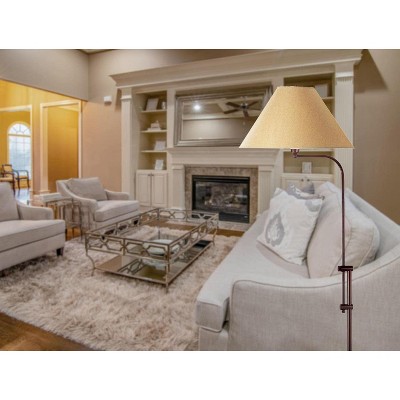 Rust Adjustable Pharmacy Floor Lamp with Beige Shade