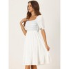 Summer Dresses For Women 2025 Puff Short Sleeve Long Boho Dresses Square Neck Floral Split Thigh Dress