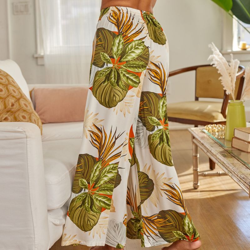 Womens Wide Leg Palazzo Lounge Pants Lightweight Loose Casual Pajama Cranes Tropical, 3 of 6